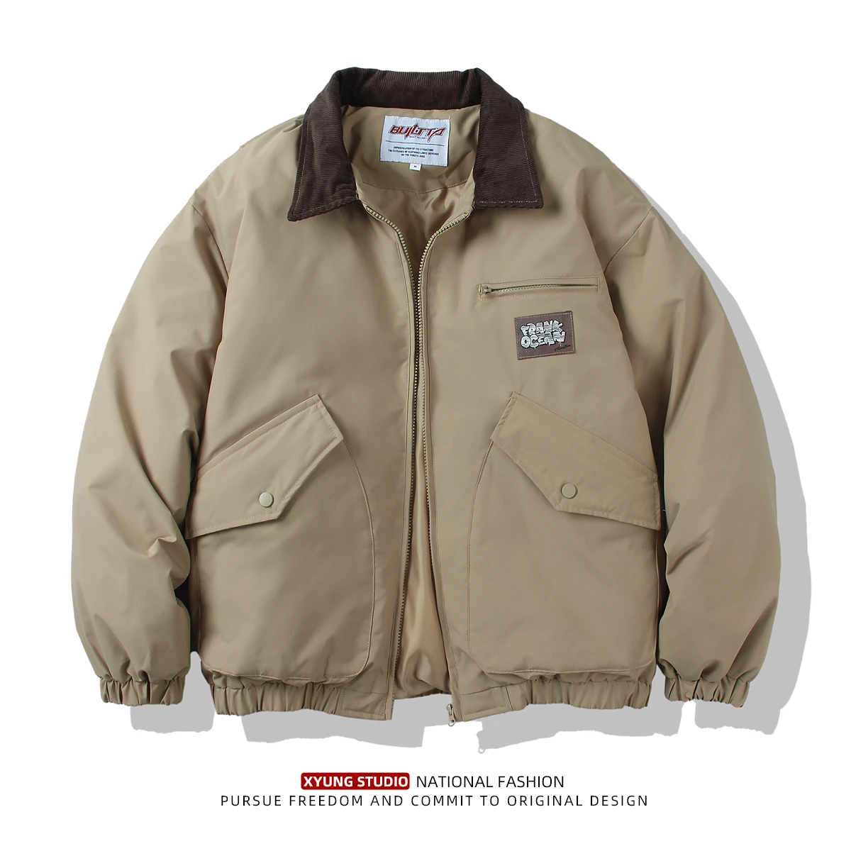 

Американская ретро-куртка-пилот свободного кроя из утолщенного хлопка для мужчин, теплая рабочая одежда с воротником, модная городская куртка на молнии