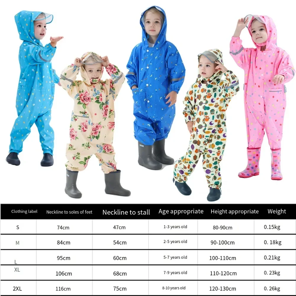 Chilren 3D Raincoat with Reflective Strip Print Cartoon Design Kids Hooded Rainwear for Baby 1-10 Y Rain Pants Infant Rainsuit