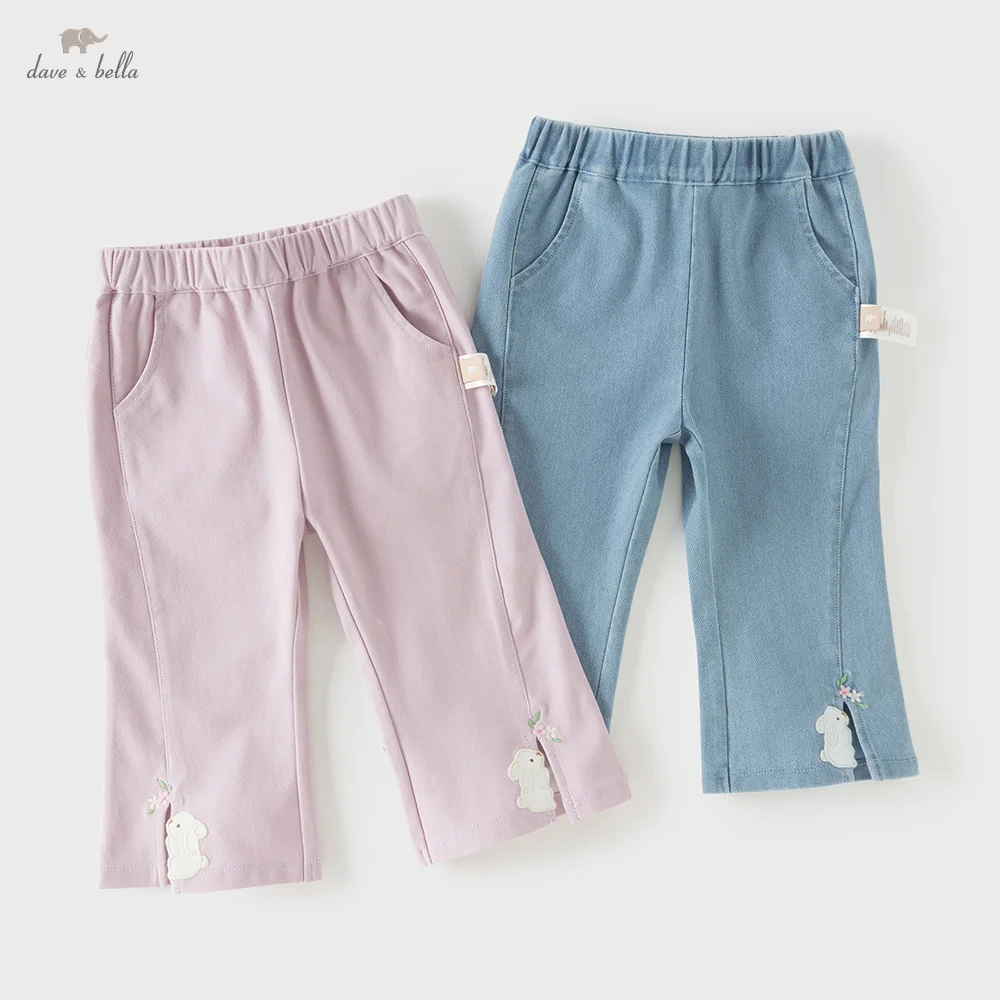 Dave Bella Girls Denim Jeans Summer Children Cool Pant Elastic Waist Casual Trousers Sweet Purple Cotton Kids Clothing DB2261447