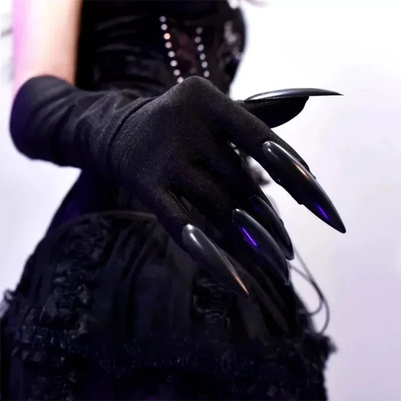 Black Halloween Cosplay Gloves Spandex Ghost Claw Long Nail Gloves Simple Elastic Comfortable Long Gloves Fashion Accessories