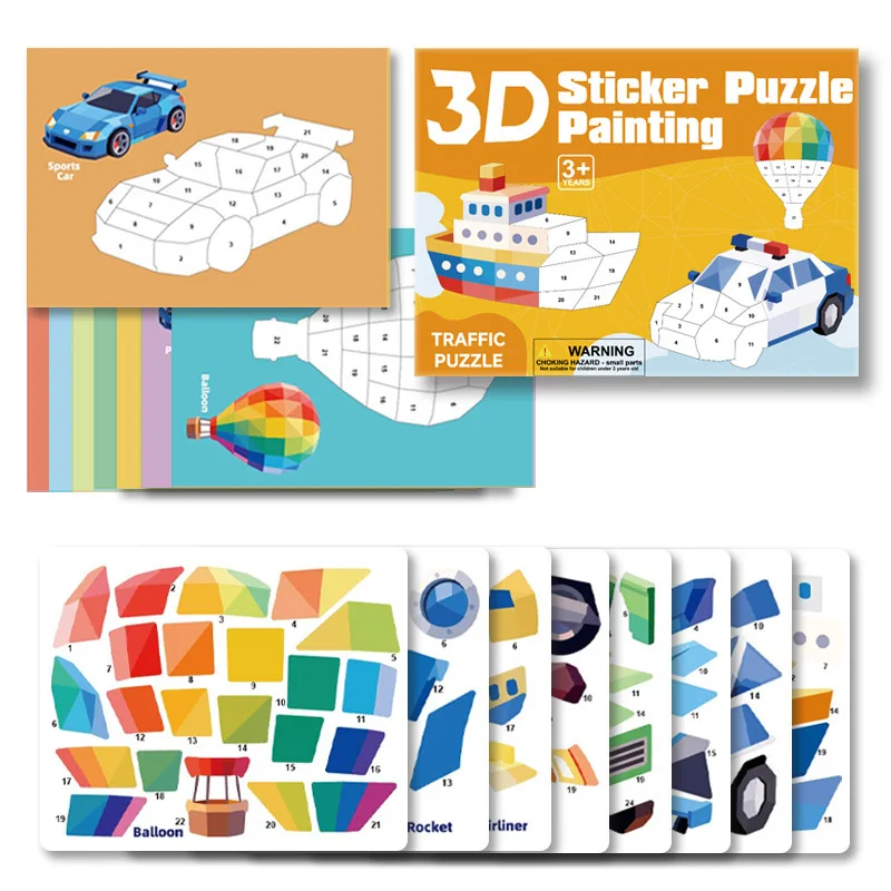 Children's Geometric Splicing Stickers, Animal/Traffic/Dinosaur/Ocean Theme, Fun Handmade Creative Stickers Stationery Stickers