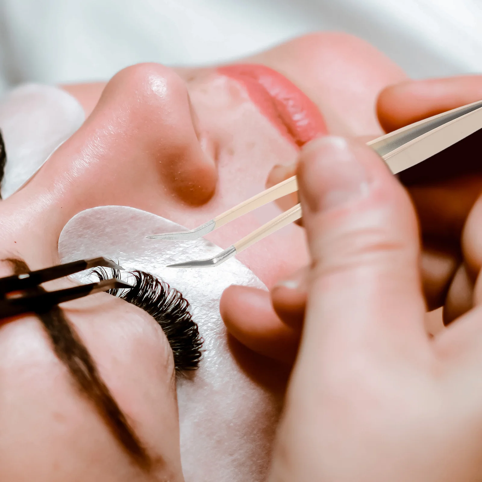 False Eyelash Tweezers Stainless Steel Curved Tip Precision Tool For Volume Lash Extension Application Cluster Picker