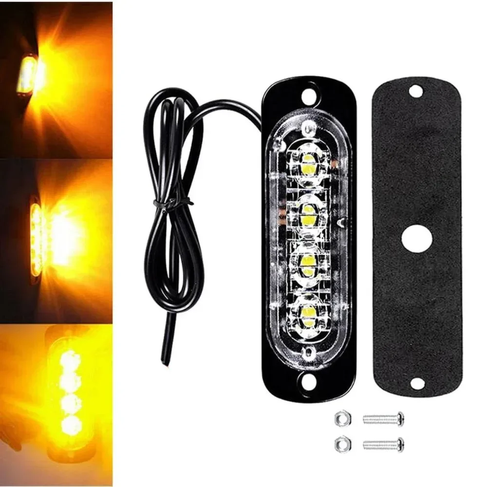 12-24V 12W 4LED Yellow Truck Van Bar Off-road Car Urgent Warning Fog Light Lamp Car Urgent Light Car Accessories