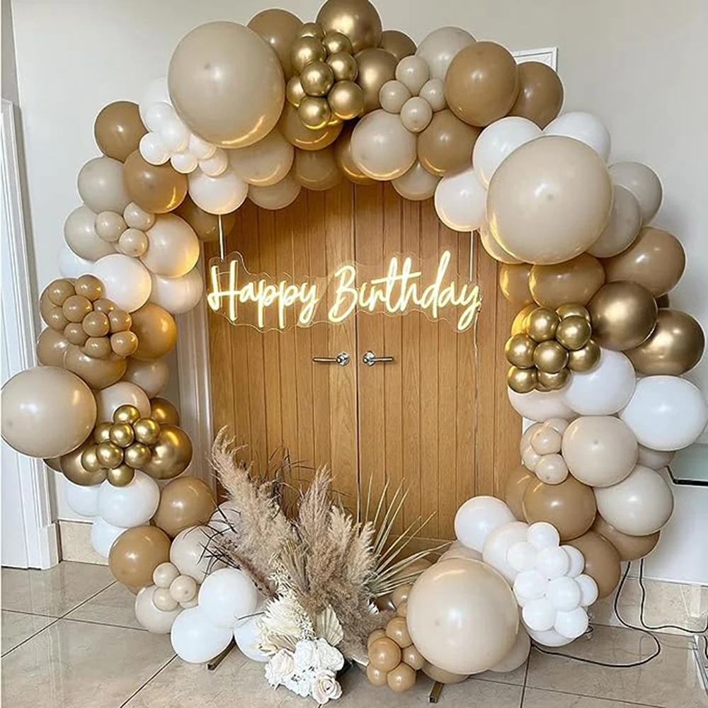 Retro Brown Balloons Garland White Sand Gold Latex Balloon Arch Kit Kid Birthday Party Baby Shower Graduation Wedding Decoration