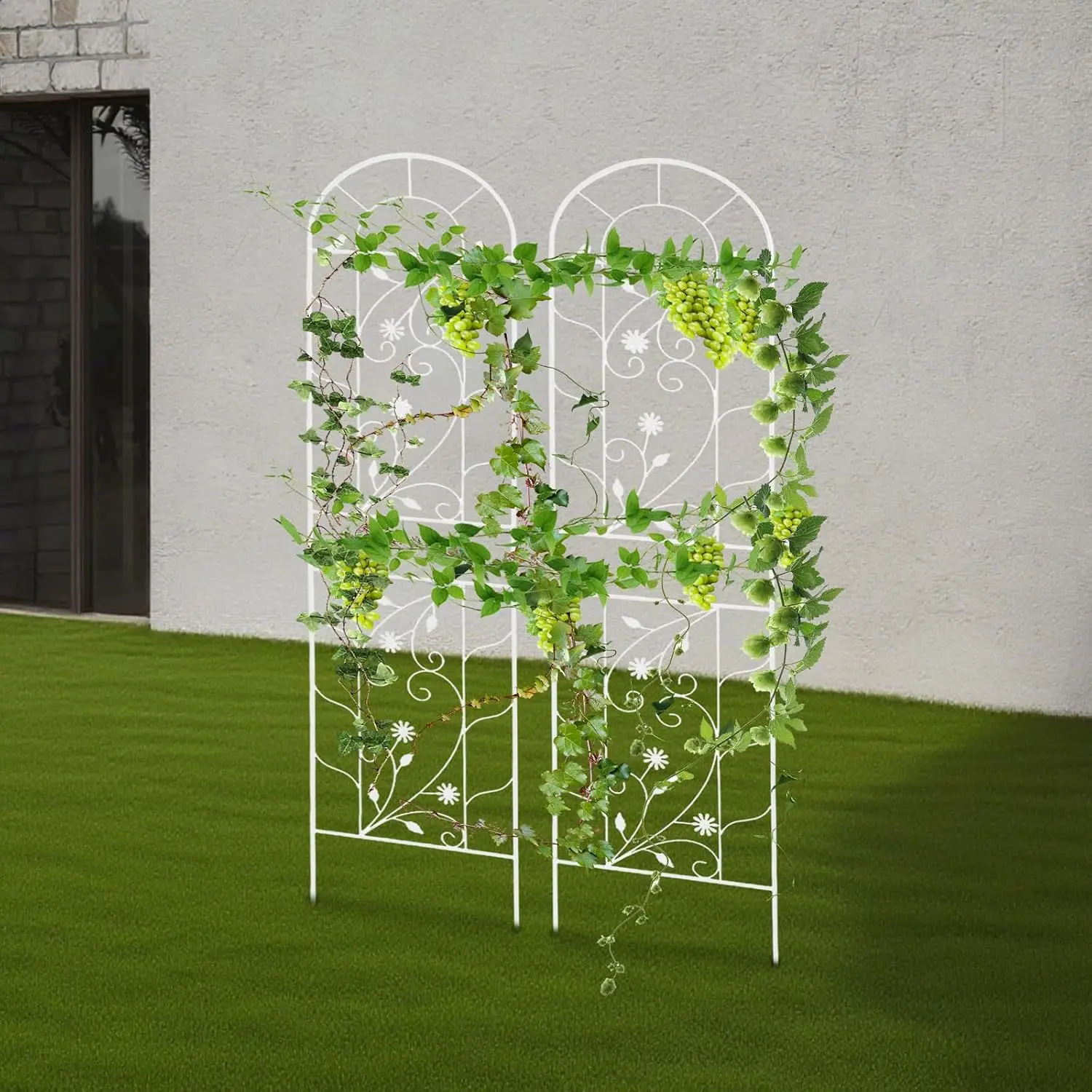 White Trellis Iron Vine Stand Climbing Plant Support Outdoor Fence Yard Patio Lawn