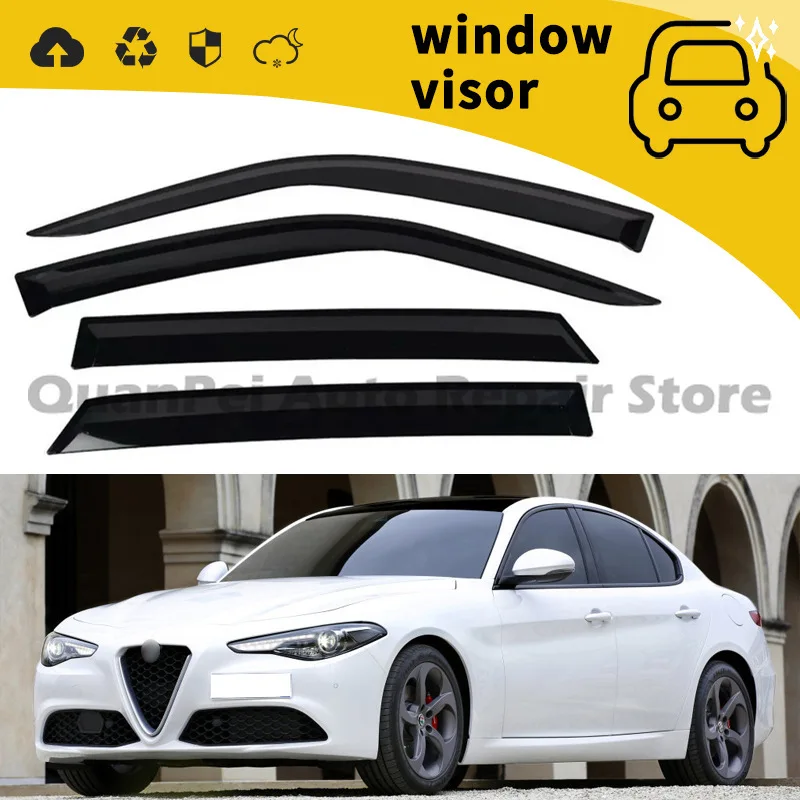 For Alfa Romeo Giulia 2018+ Rain Guards Window Deflectors Eyebrow Moldings Door Edge Trim Decorative Rain Shields