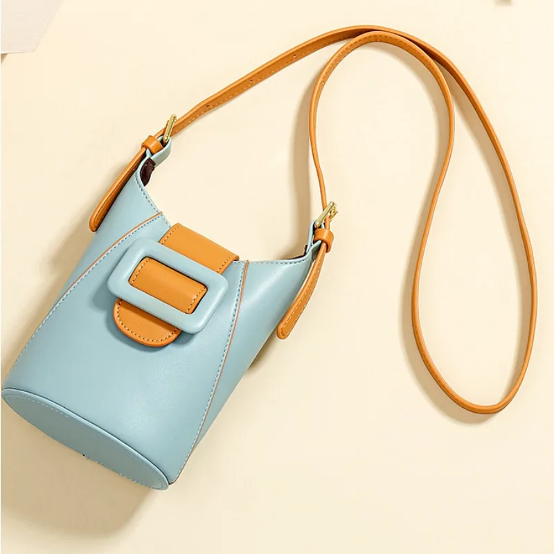 Korean Fashion Niche Contrasting Color Bucket Crossbody Bag Ins Simple Armpit Mobile Phone Bag