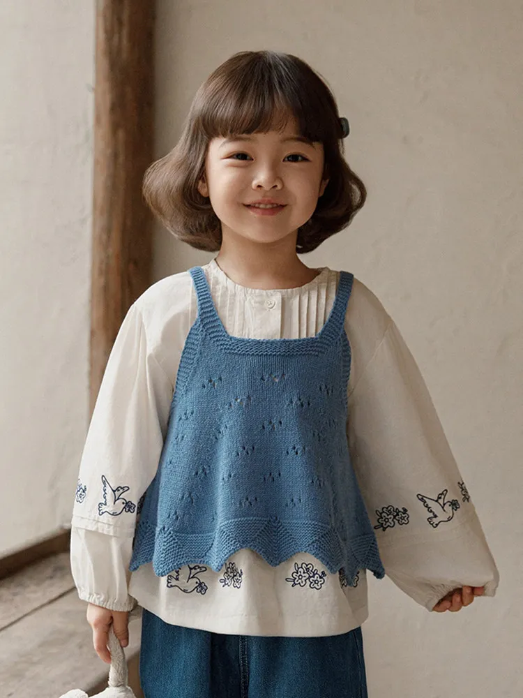 Girls 2026 Spring Autumn New Bird Shirt Loose Straight Pants Layered Sweater Strappy Nice Soft Simple Set