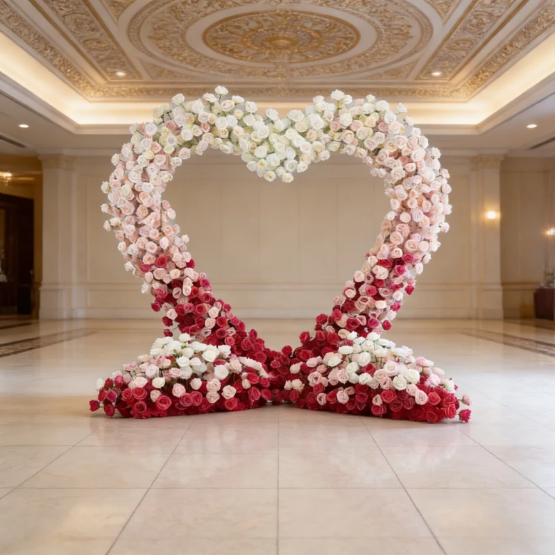 

Новинка 2026: Арка-сердце 2М с цветочным декором, искусственные цветы для свадебного фона, украшение для сцены, витрины магазина, выставочного зала