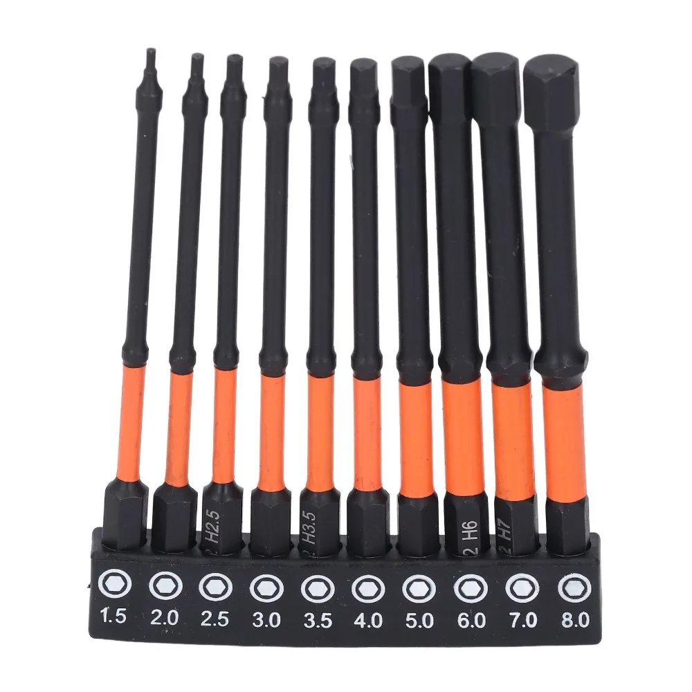 10pcs 4 Inch Long Hex Wrench Drill Bit Set 1/4 Inch Hex Shank Metric & SAE Allen Wrench Drill Bit Set CNC Machined Tips