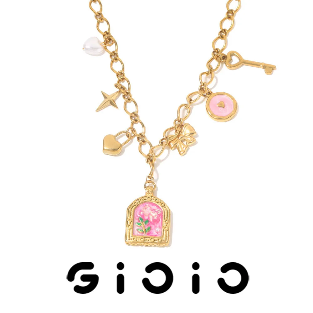 

GIOIO Enamel Flower Necklaces Y2K Style Stainless Steel Necklace Women's Fashionable Trendy Simple Jewelry Accessories