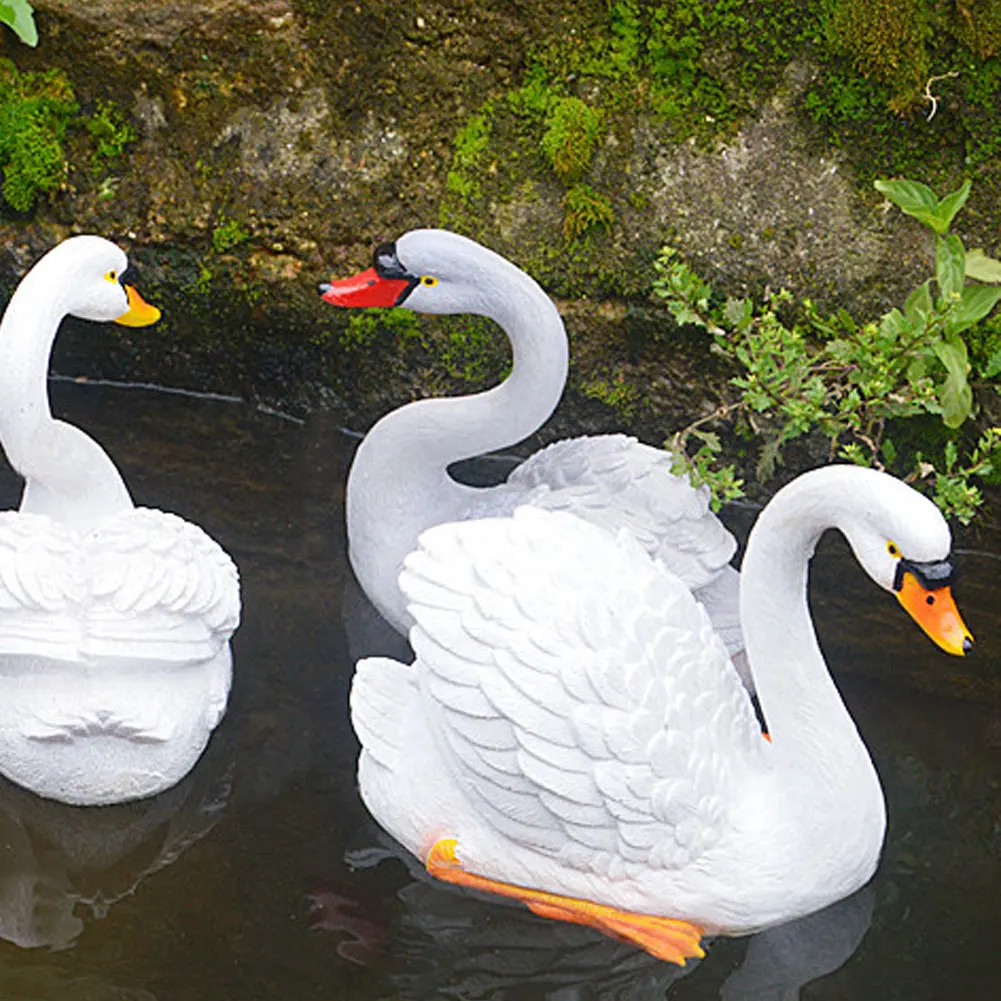 Resin Simulation Floating White Swan Figurine Ornament for Landscape Yard Gardening Decoration