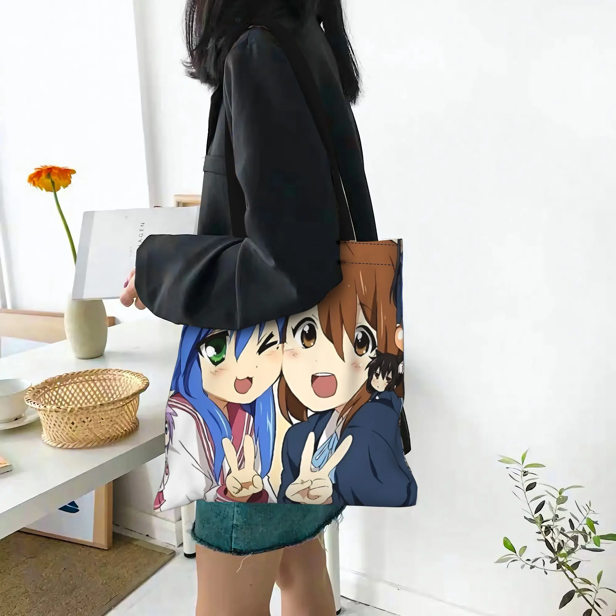Bags For Woman Colorful Anime Girl Shopping Bag Its bags Reusable Double Sided Canvas Tote Bag Shoulder  Handbag