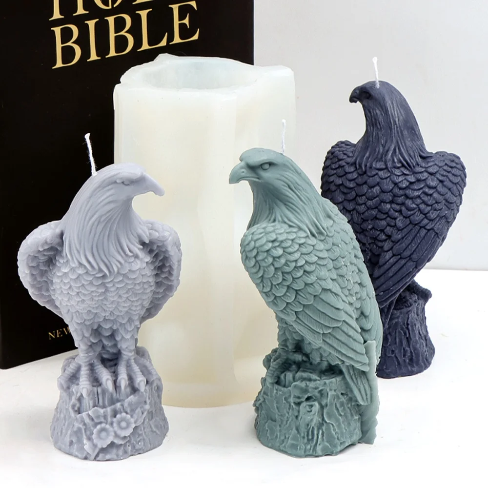Stehende adlerförmige Silikon-Kerzenform, 3D-Relief-Harzform, exquisite Tier-Gipsform für DIY-Kerzenherstellung, Desktop-Dekoration