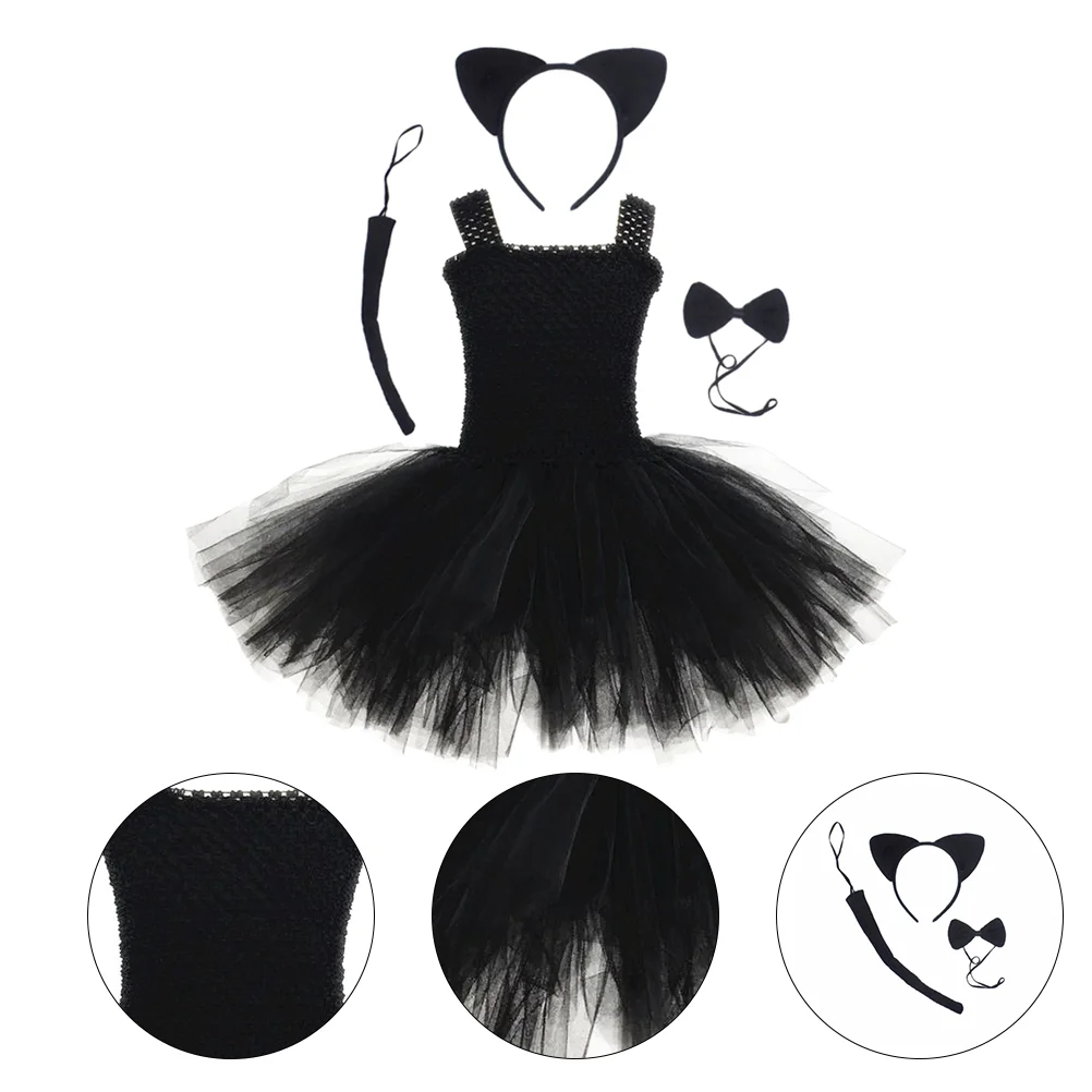 

Girl Black Dress Cat Skirt Suit Girls' Dresses Halloween Costume for Cotton Child