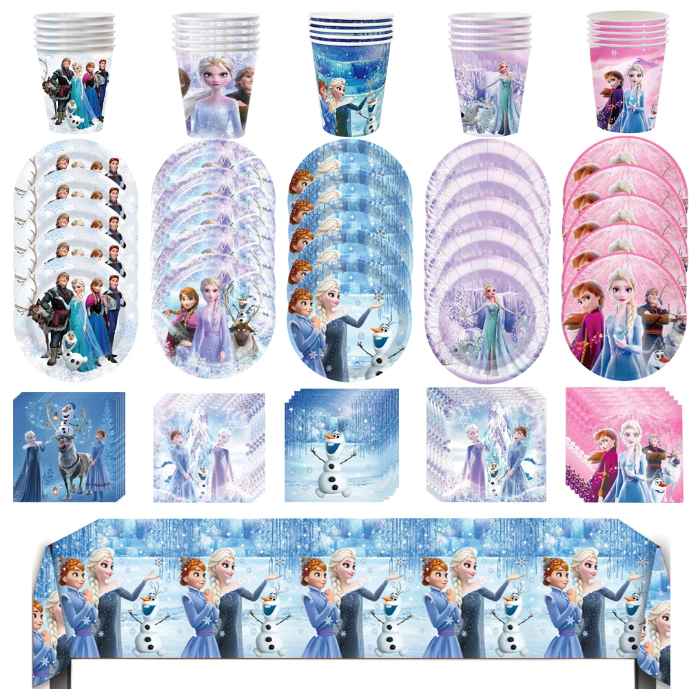 Disney Frozen Birthday Party Decorations Elsa Anna Disposable Tableware Cup Plate Napkin Girl Kids Baby Theme Gathering Supplies