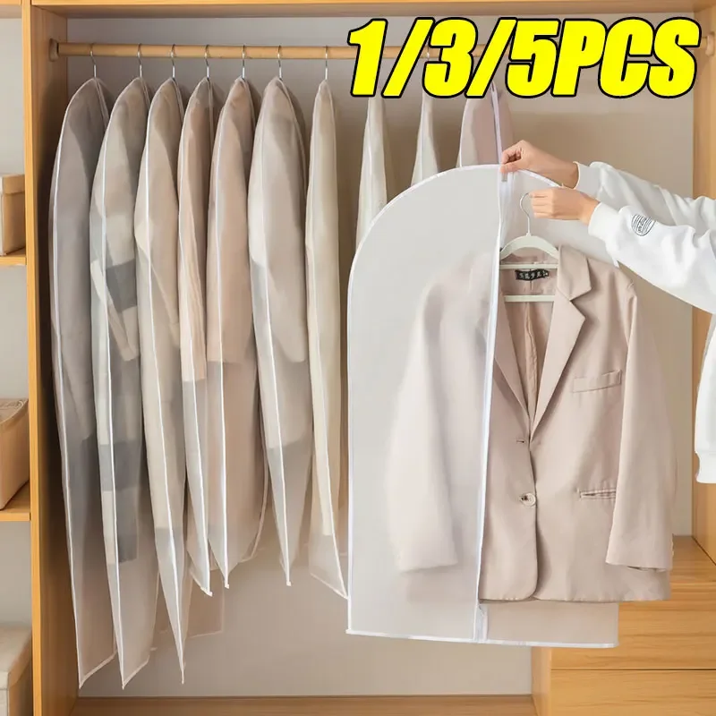 

1/5pcs Top Clothes Hanging Garment Dress Clothes Suit Coat Dust Cover Home Storage Bag Pouch Case Organizer Wardrobe Hanging