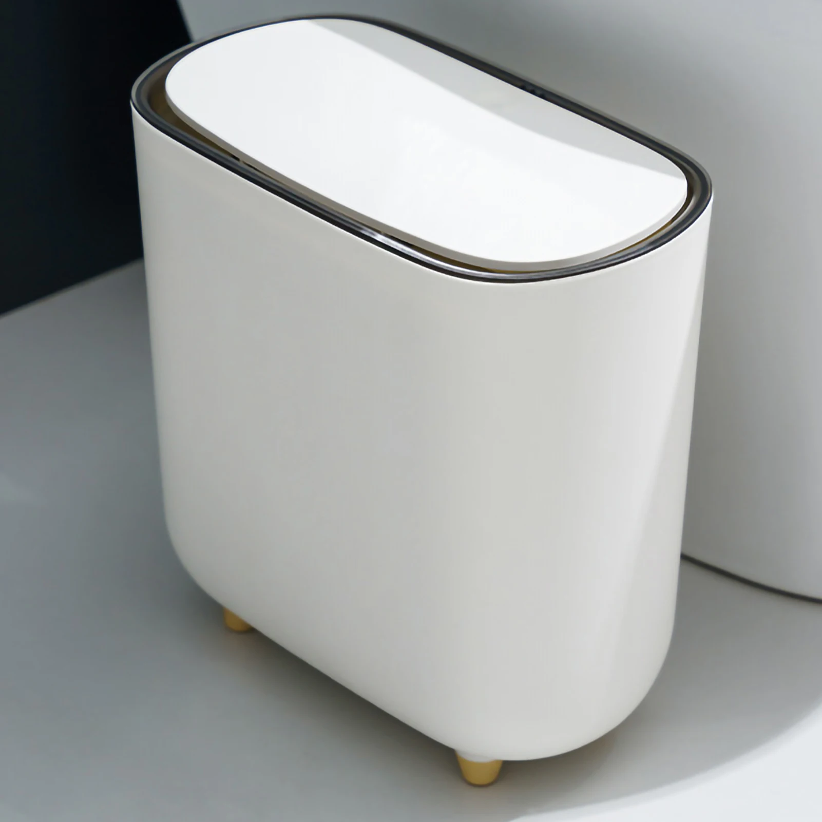 Narrow Shape Press Ring Trash Can with Lid for Bathroom Gap, Highlighting the Features of Garbage Classification