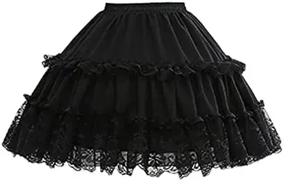 Girls Children Lolita Cosplay Short Petticoat Ruffles Floral Lace 2 Hoop Flower Girl Underskirt Slips