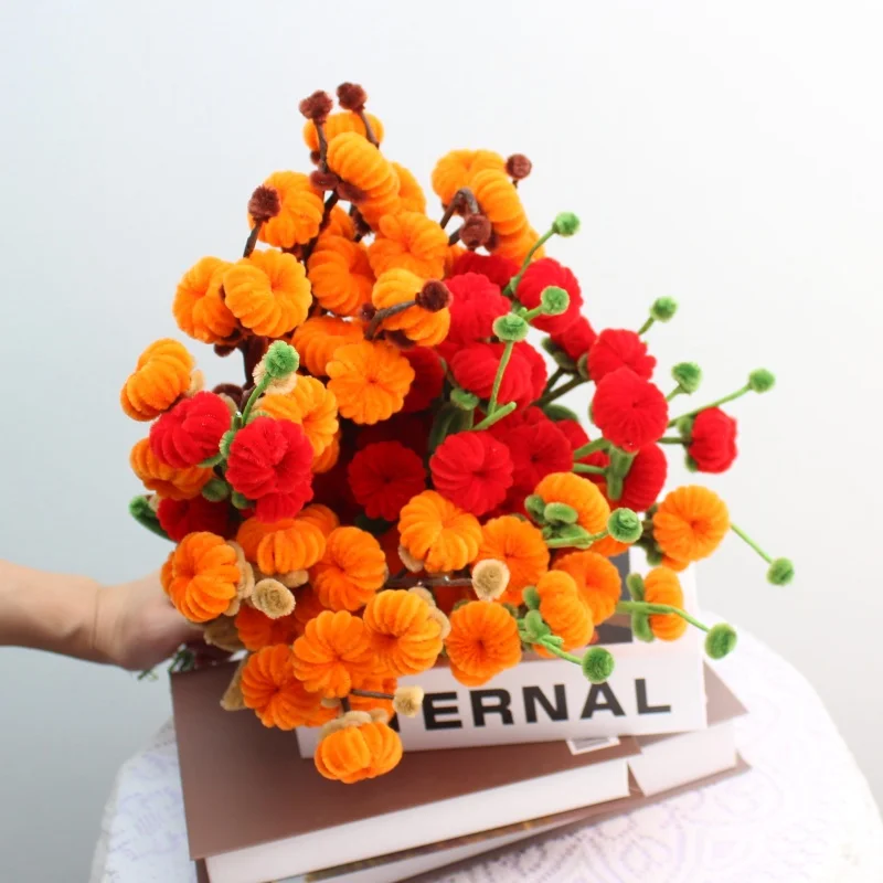 5 pcs / lot DIY handmade pipe cleaners persimmon Ruyi flower bouquet finished Handmade Christmas‘ Day Gifts Home Direction