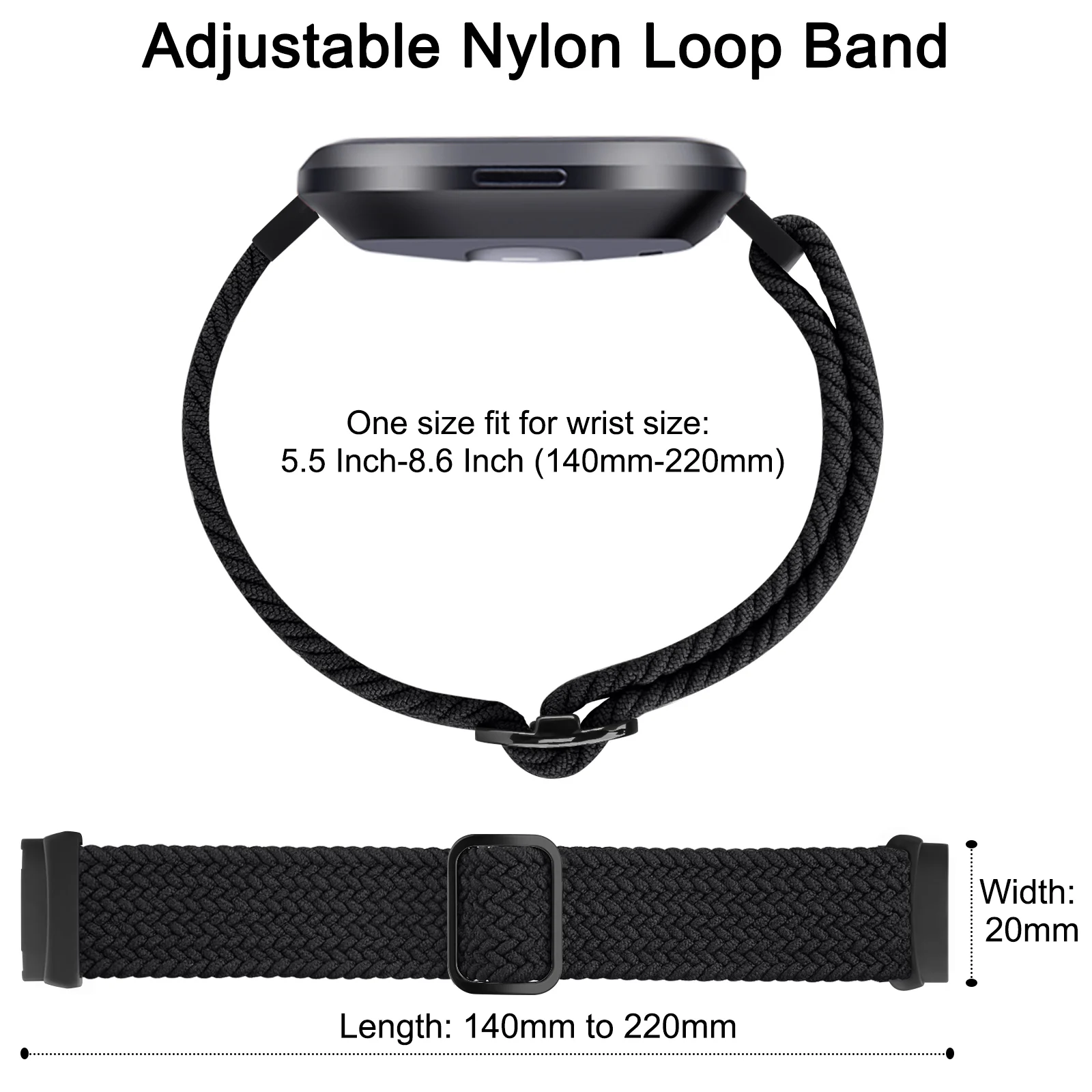 Braided Solo Loop Strap for Fitbit Versa 3 4 Band Adjustable Nylon Sport Watchband Bracelet for Fitbit Sense/Sense 2 Wristband