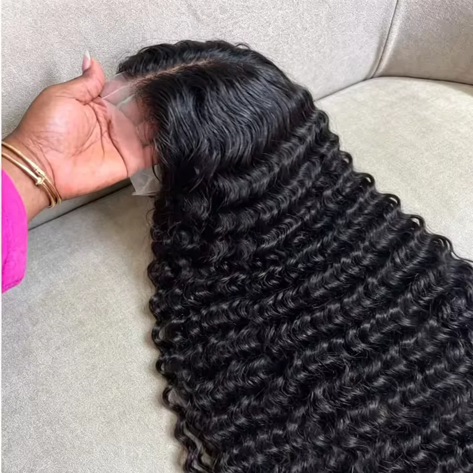 250% Density 40 42 inch 13x6 Glueless Wig Deep Wave Human Hair Wigs HD Lace Wigs For All African American Women Pre Plucked Baby Hair Natural Hairline Daily Party Wedding Wear Clearance Big Discount L image 3