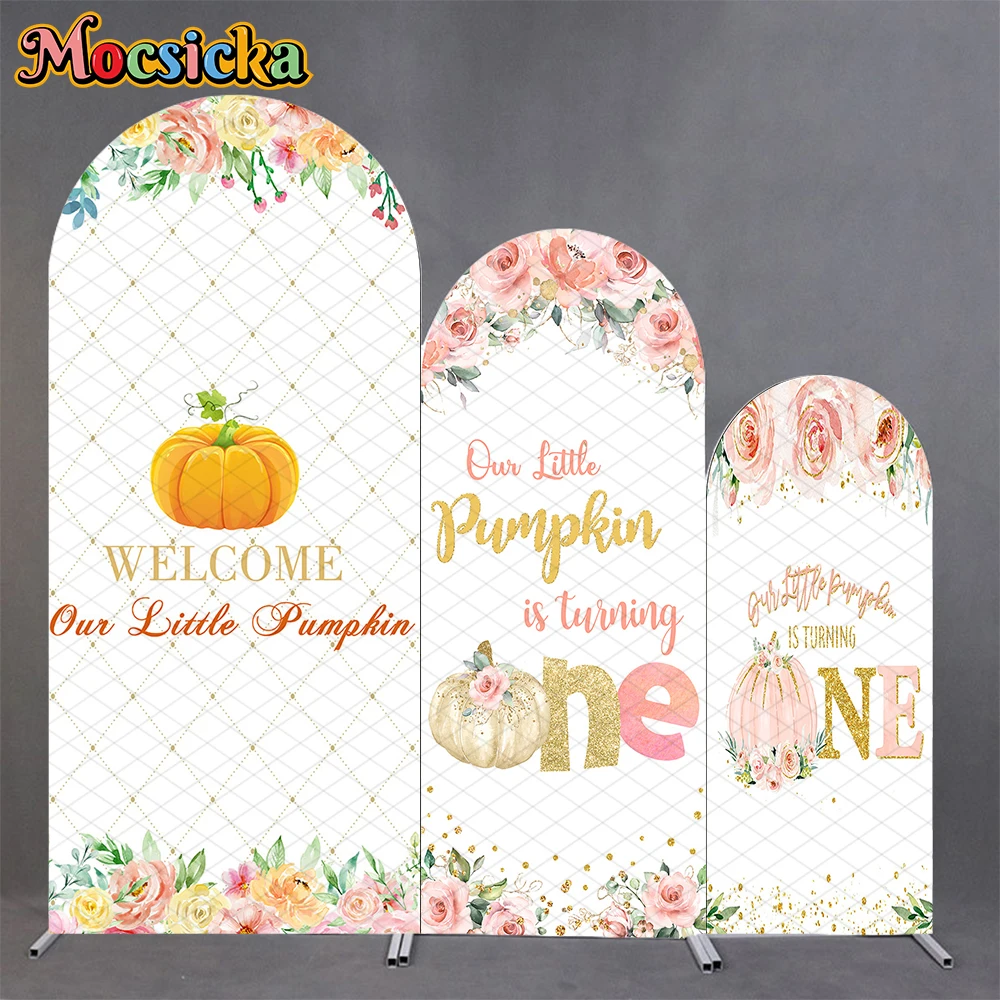 

Mocsicka Little Pumpkin Arch Cover Backdrop Baby Photo One Birthday Autumn Harvest Arched Background Flower Decor Shooting Props