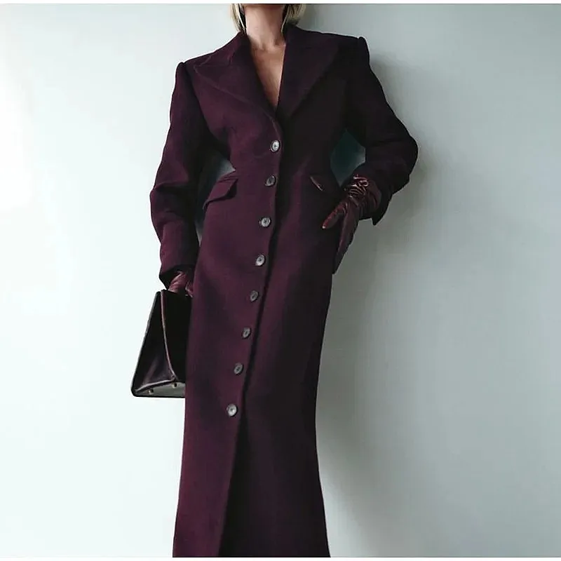 

Spring Women Wool Blazer Elegant High Waist Long Coats Blazers Jackets