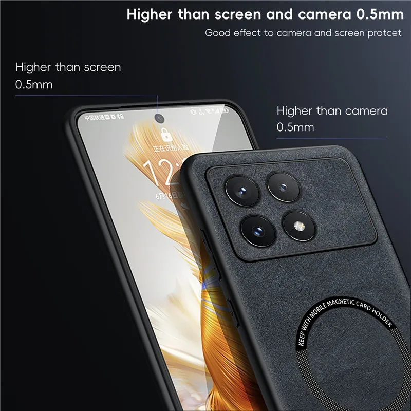 Magnetic Retro Leather Soft Case For Xiaomi Poco X6 Pro PocoX6 Pro Wireless Charging Phone Case Cover