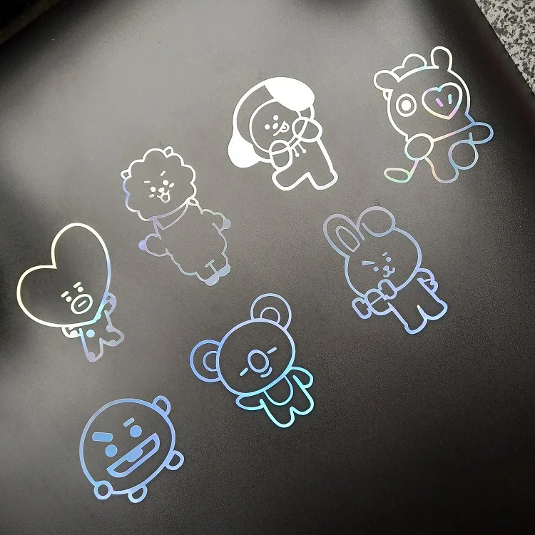 Лазерные красочные наклейки Bt21Ed, 8 см x 11 см, милые аниме Мультяшные наклейки для холодильника, багажа, детские игрушки, подарок для девочки