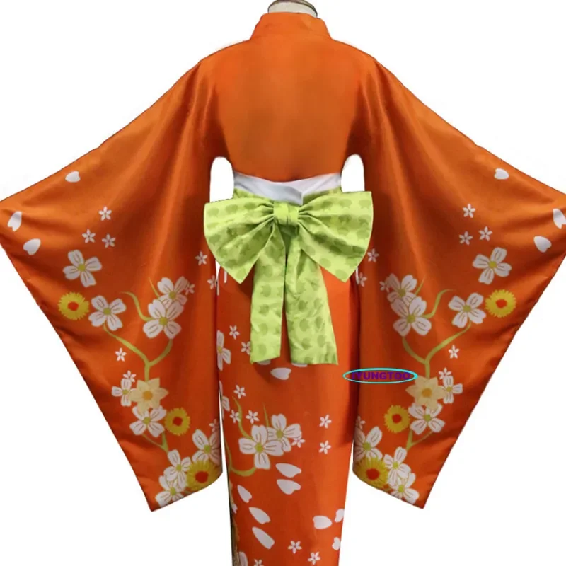 Anime Super Danganronpa 2 Hiyoko Saionji Kimono Cosplay Costume Adult Women Orange Dress Kimono Halloween Clothing Kostuums AS78