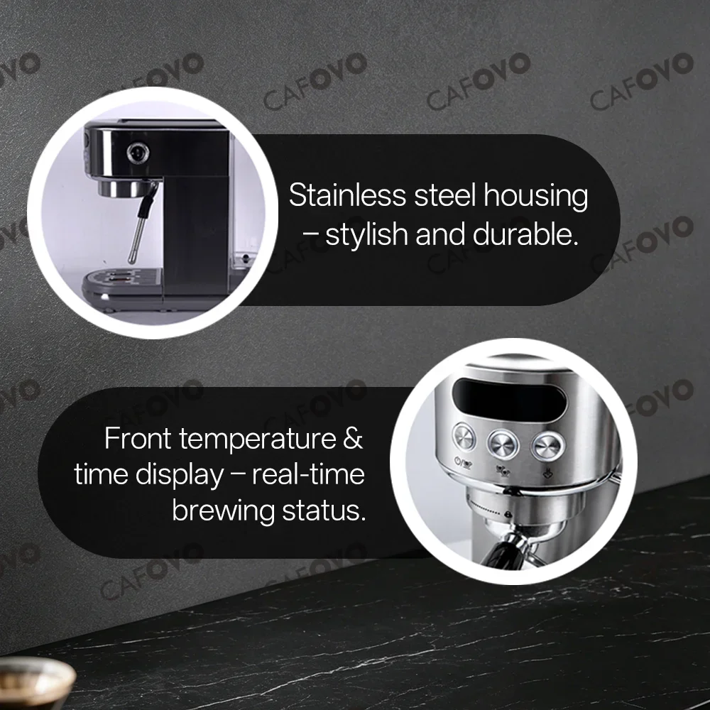 CAFOVO E173 Semi-Automatic Espresso Machine with Milk Frother 20Bar Pump PID Thermo-block Heating for Home Barista