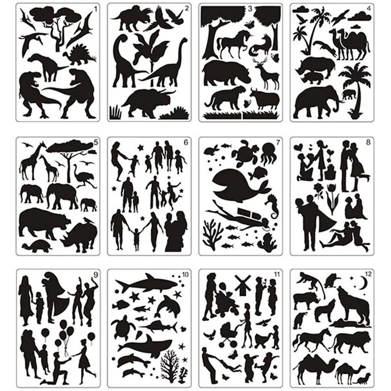 12Pcs Mandala Painting Templates Perfect Animal Drawing Stencils Hollow Board For DIY Painting Art