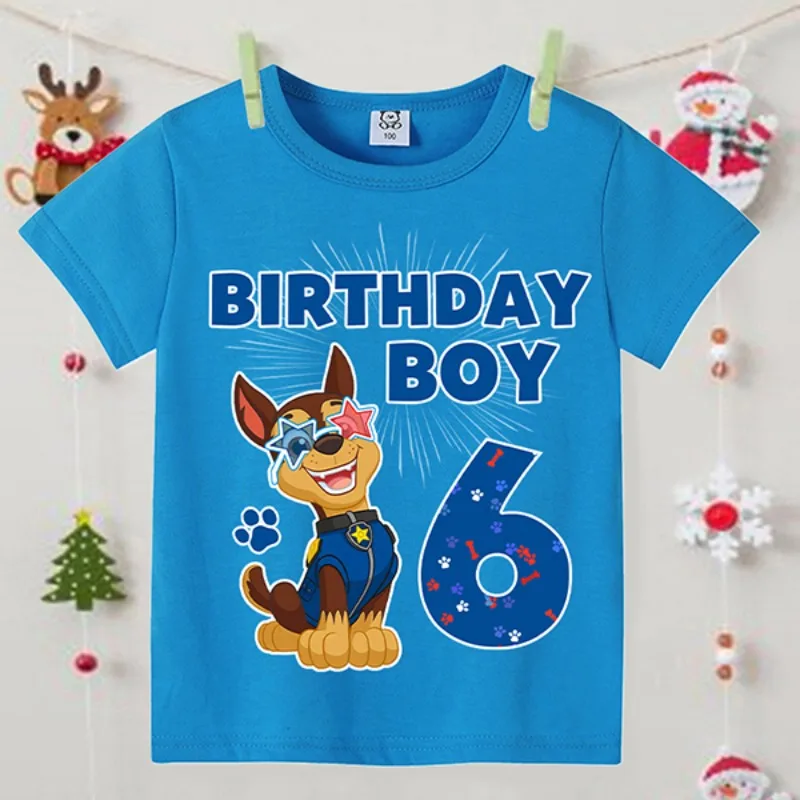 Paw Patrol Kids T-shirts Anime Cartoon Number 1-10 Printing Short Sleeved Shirt Boys Summer Fashion Hip Hop Top Kids Clothes