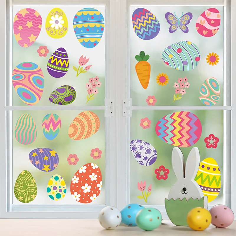 Easter Home Decor Reversible Window Decorations Easter Egg Bunny Window Stickers Vibrant Self-adhesive Decorative for Room