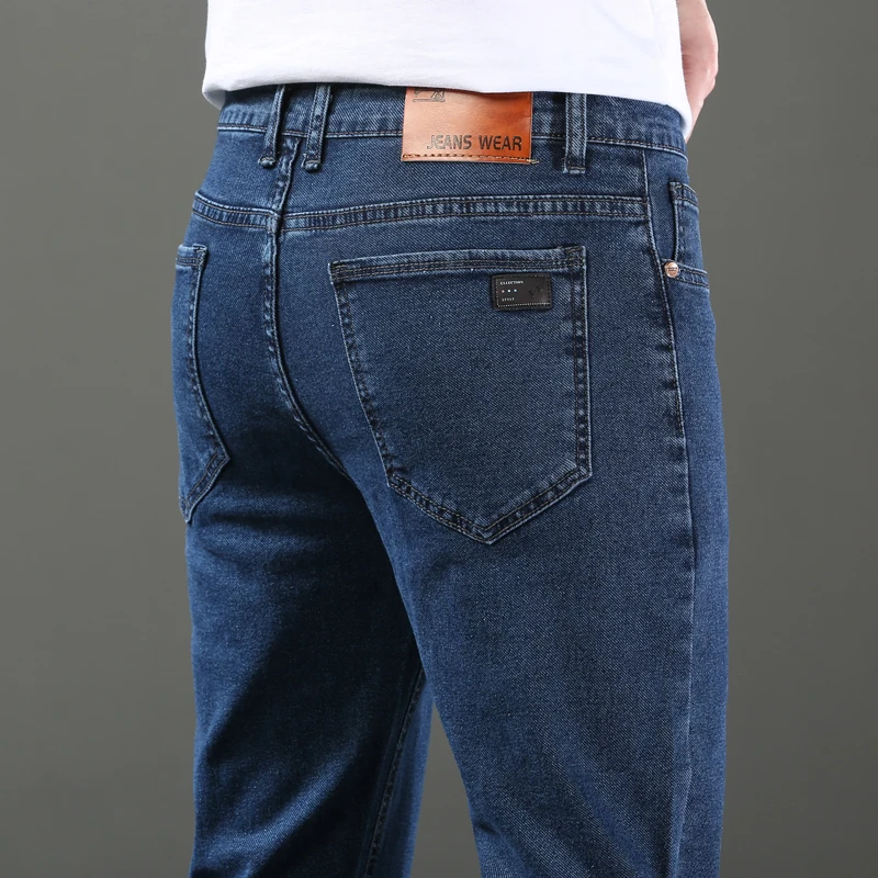 Outono nova marca clássica masculina casual jeans moda coreia em linha reta magro estiramento algodão macio roupas masculinas calças jeans