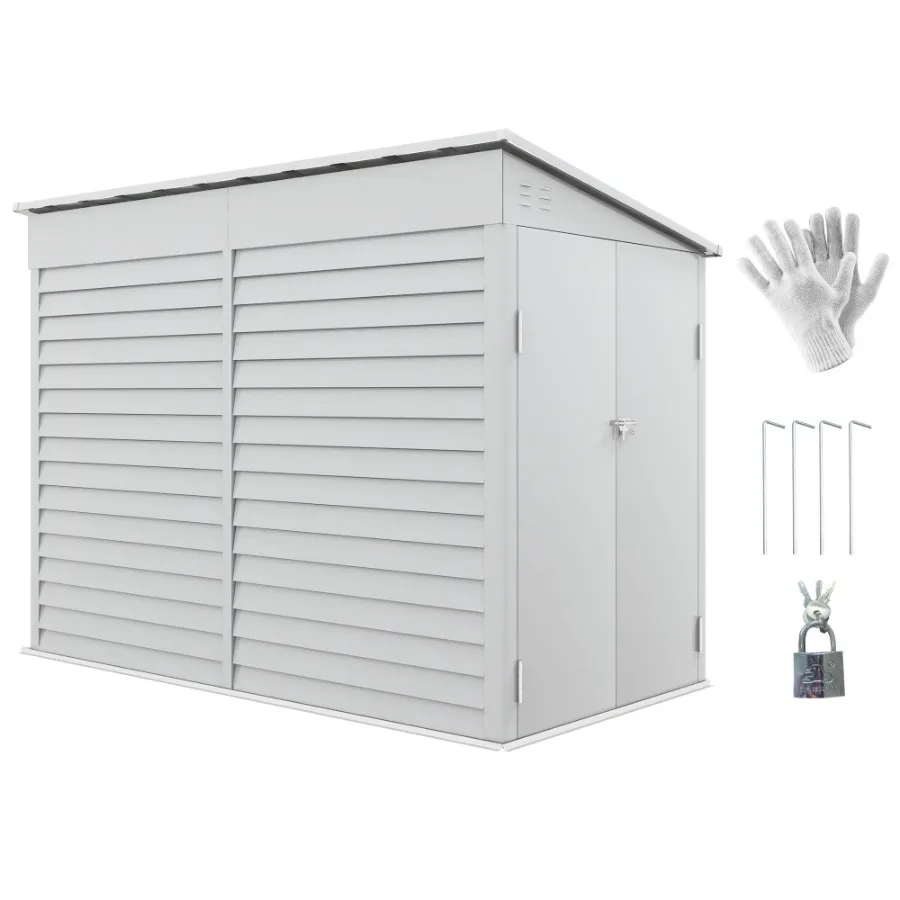 

5' x 9' Outdoor Storage Shed Lean to Shed with Foundation Lockable Doors Gloves for Patio Lawn Backyard White
