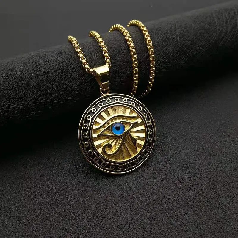Ägypten Horus Auge Anhänger Titan Stahl Männer Frauen personalisierte Hip Hop Halsketten Modeschmuck – Detail 3