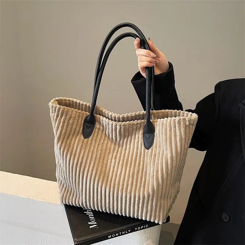 

Commuter large capacity corduroy bag for women 2025 new versatile shoulder bag, casual hand-held tote bag