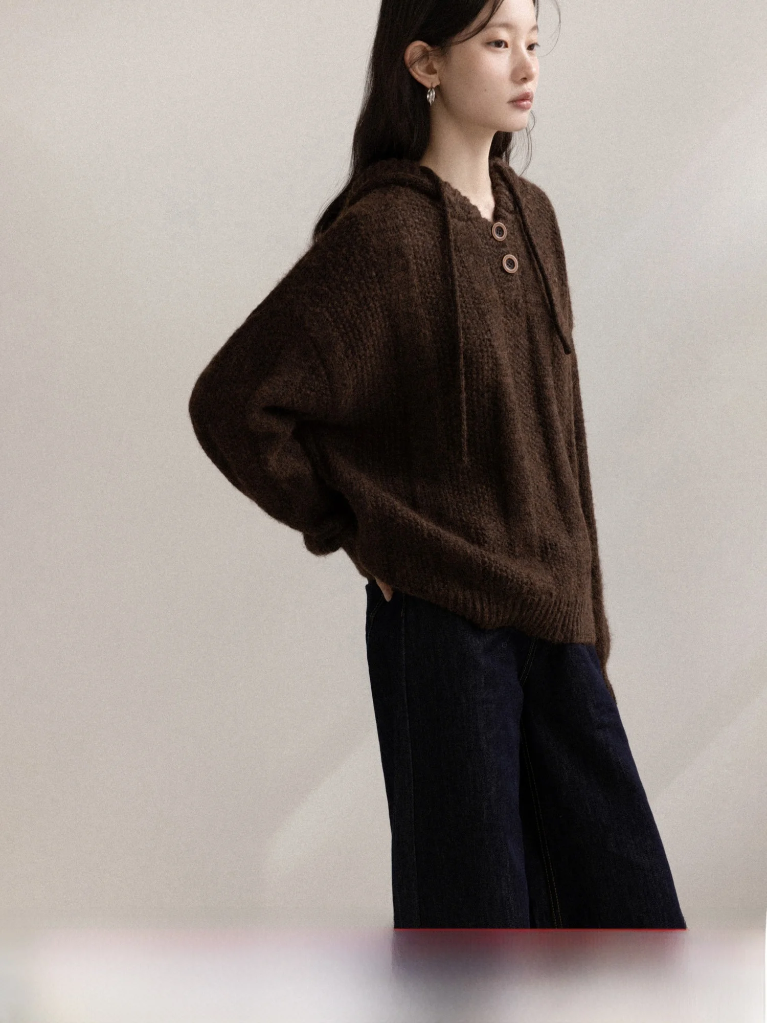 

Canton S Lazy American Retro Oversized Hoodie Knitted Sweater Women Winter Aosphere Coat Soft Polyester Nylon Wool Blend