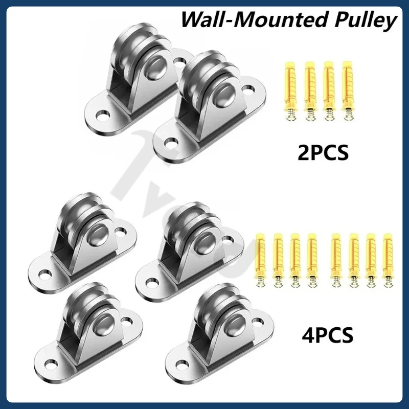 

2/4Pcs Heavy Duty Fixed Pulley Detachable Pulley Block Kit Wall-Mounted Pulley Loading 176 Lb for Sliding Gate and Wire Rope