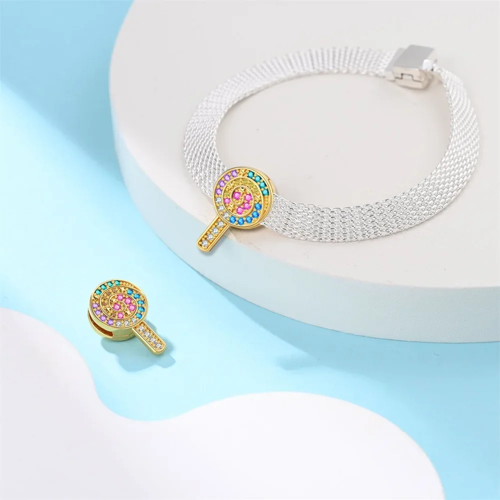 925 Silver Chocolate Lollipop Macaron Gourmet Charm Pendant Beads Fit Charm Original Bracelet for Women Jewelry Making