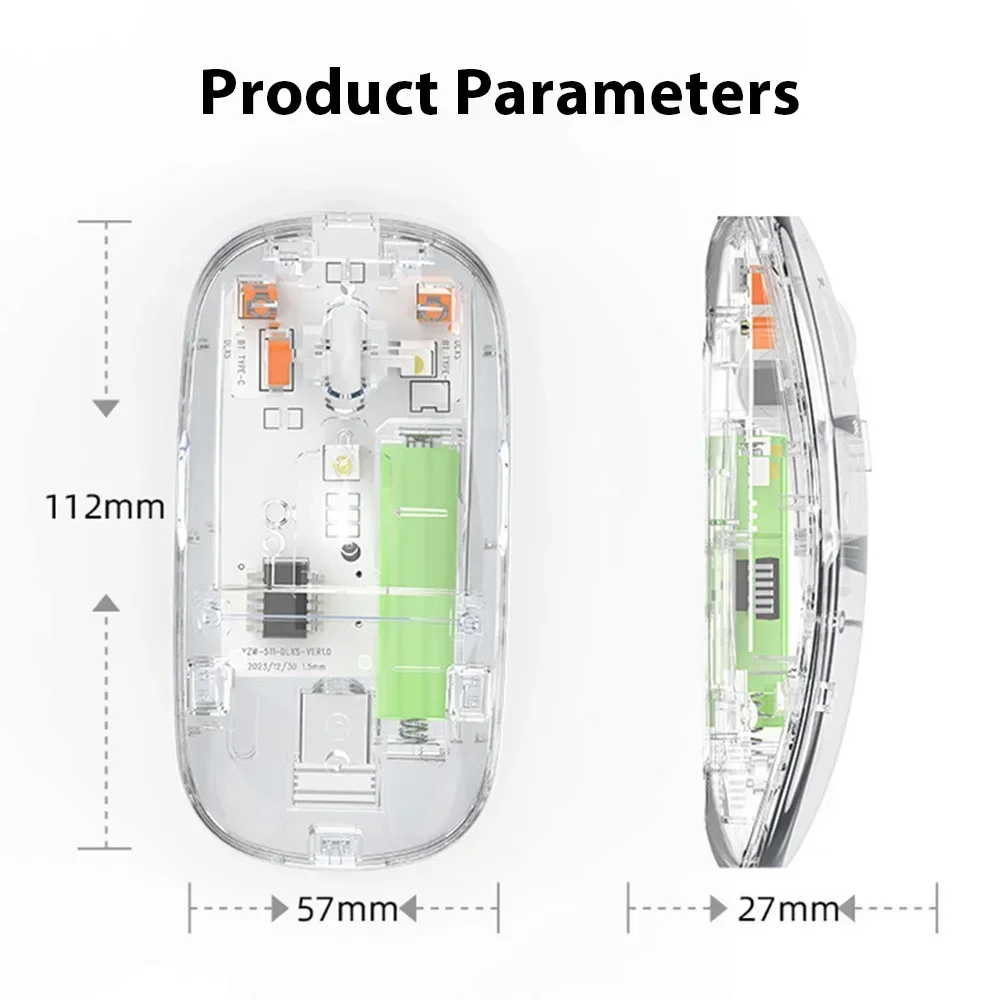 

New Dual-Mode Transparent Mouse Bluetooth Mice 2.4G Wireless Mouse 1600 DPI Silent Mouse Rechargeable Mice for PC Laptop Macbook