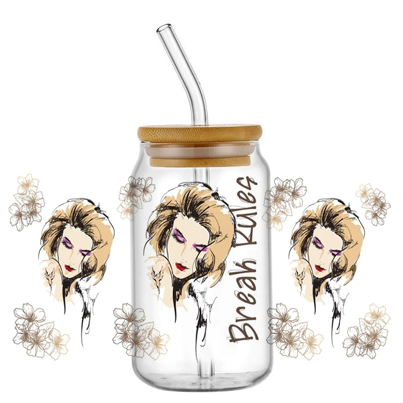 MINISO 3D Transfer Sticker Vintage Fashion Girl Design UV DTF Cup Wrap for 16oz Libbey Glasses Washable DIY Mug Sticker