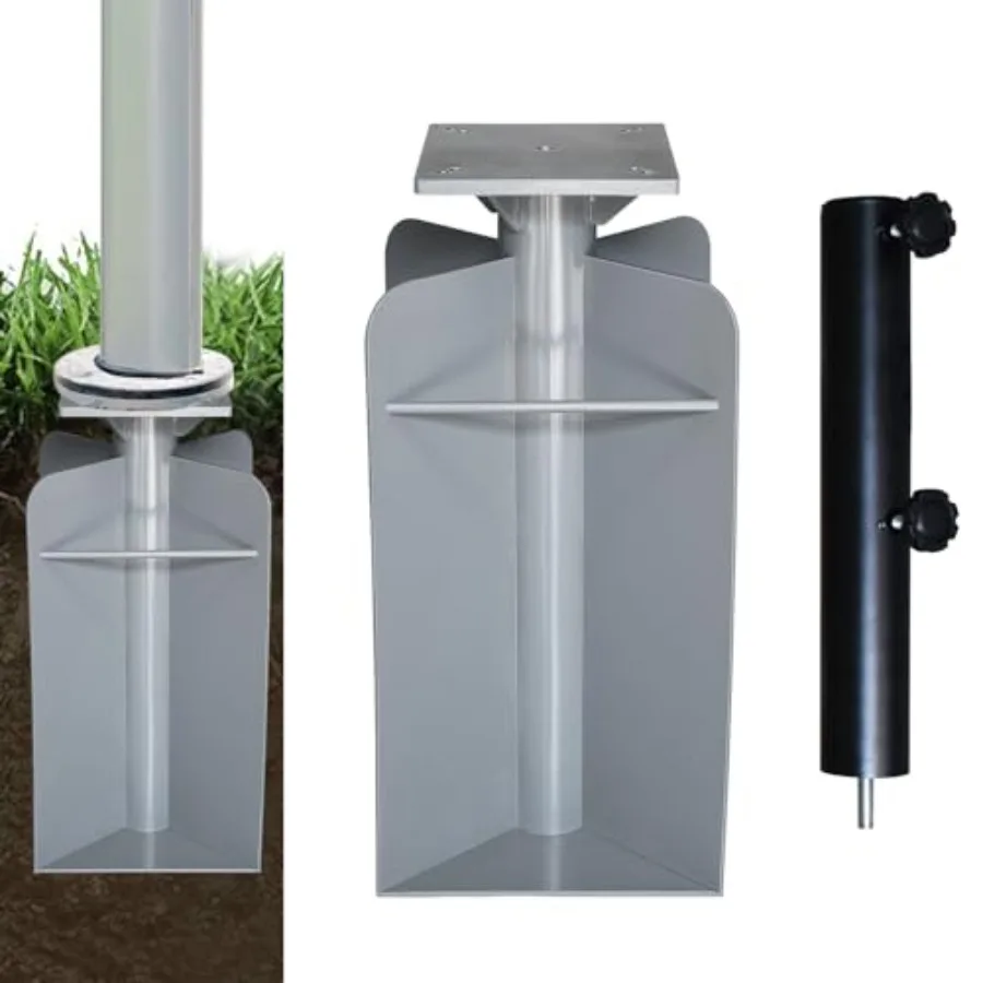 

USA In-ground Umbrella Base Stand Holder for Offset Cantilever Patio Umbrella Silver Durable Outdoor Shade Solution with Rust-R