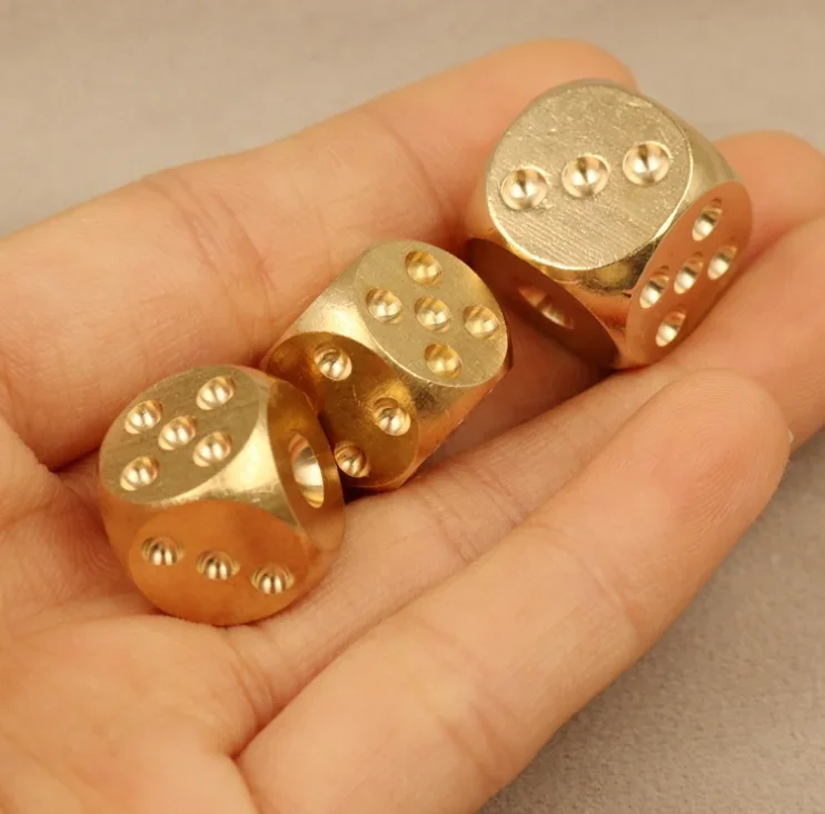 1pc Solid Brass Bar Games Dice Manual Polishing Six Sided Home Bar Party Supplies 2 Sizes 11/13/15/20mm