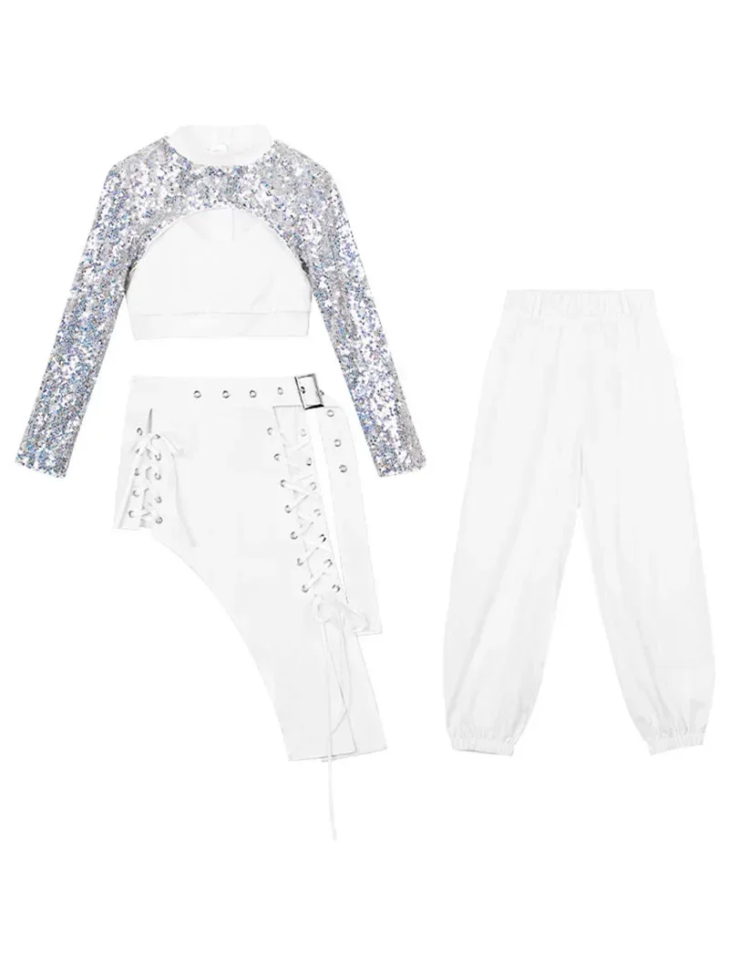 

ZZL Cool Clothes for Children Sequin Jazz Dancer Style Dance Costume Girls K-pop Stage Outfits Kids Glitter Performan