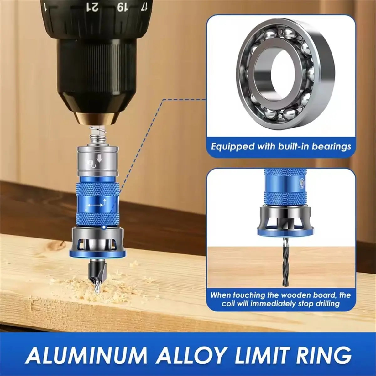 Countersink Drill Bit with Adjustable Stop for Woodworking - 4 Flute 1/4 Hex Shank Set for MDF Plywood Cabinet Shelf