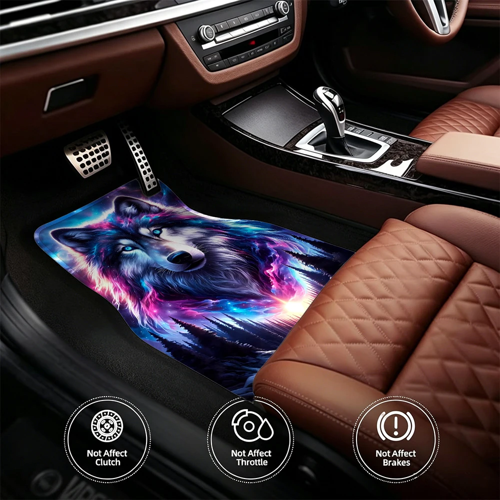 5pcs Galaxy Wolf Car Floor Mats Cosmic Wolf Head Auto Floor Mats Aesthetic Interior Decor Wild Animal Accessories
