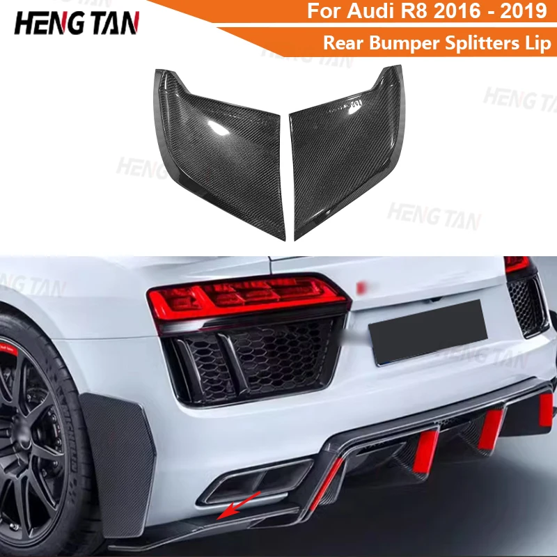 Carbon Fiber For Audi R8 2016-2019 Car Rear Bumper Splitters Lip Diffuser Canards Flaps Apron Parts Upgrade Body kit 2pcs